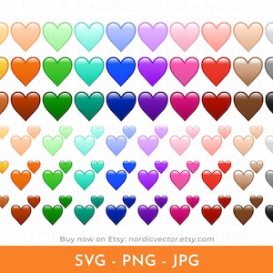 Hart Emoji-bundel, iPhone-hartsymbolen, iOS-hartpictogram SVG-bestanden, opnieuw gekleurde Apple-hartsymbolen, liefde Emoji-illustraties, pastelhart PNG
