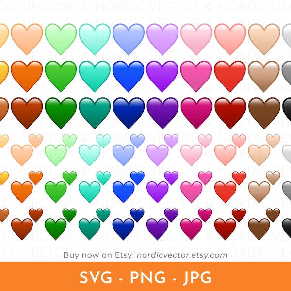 Heart Emoji Bundle, iPhone Heart Symbols, iOS Heart Icon SVG Files, Recolored Apple Heart Symbols, Love Emoji Clip Art, Pastel Heart PNG