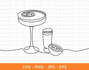 Passion Martini Line Art ︱ Minimal, Continuous Line Art, Single Line, One Line, Hand-Drawn Illustration, Bar Cart, Cocktail, SVG, PNG, EPS