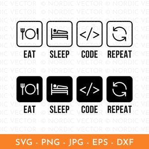 Lustiger Programmierer svg, Eat Sleep Code Wiederholungssvg, Programming svg, Png, Dxf ︱ Clipart, Cut File for Cricut, Silhouette, Sublimation Design