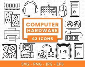 Desktop Parts And Electronic Devices Icon Set, Pc Components, Computer Gear ︱ Clip Art, Icon, Illustration, Symbol, Drawing ︱ SVG, PNG, EPS