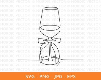 Elegant Wine Glass Line Art ︱ Minimal, Continuous Line Art, Hand-Drawn Illustration ︱ Bar, Restaurant, Bar Cart, Cute  ︱ SVG, PNG, EPS