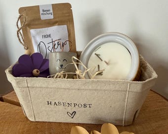 Osternest - Ostern to go - Osterhase aus Beton im Osterkörbchen - kleines Geschenk - Mitbringsel - Geschenk zu Ostern