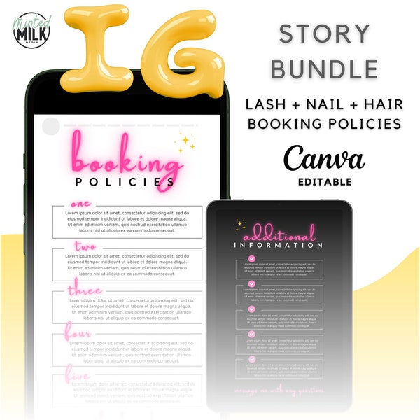 Instagram Story Booking Policy Bundle Editable Canva Template, Nail Tech, Lash Tech, Hairstylist, Highlights