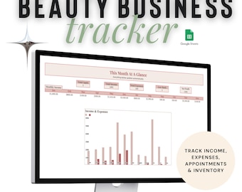 Expense & Inventory Tracker Google Sheets | Beauty Business Tracker for Lash, Nail Techs, Hairstylists | Income Appointment Log