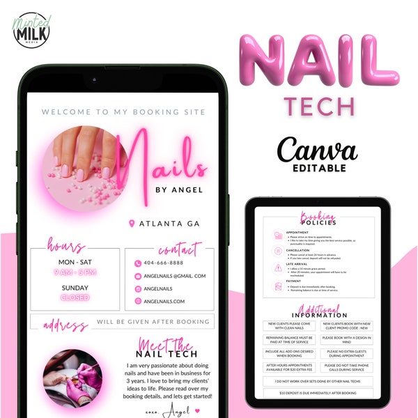 DIY Acuity Site | Editable Nail Tech Booking, Cute Booking Site for Nail Tech, Canva Template, Nail Tech Branding, Nail Website