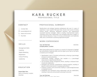 Resume Template, Resume, CV Template, Professional Resume, Modern Resume, Resume Template Word, Minimalist Resume, ATS Friendly