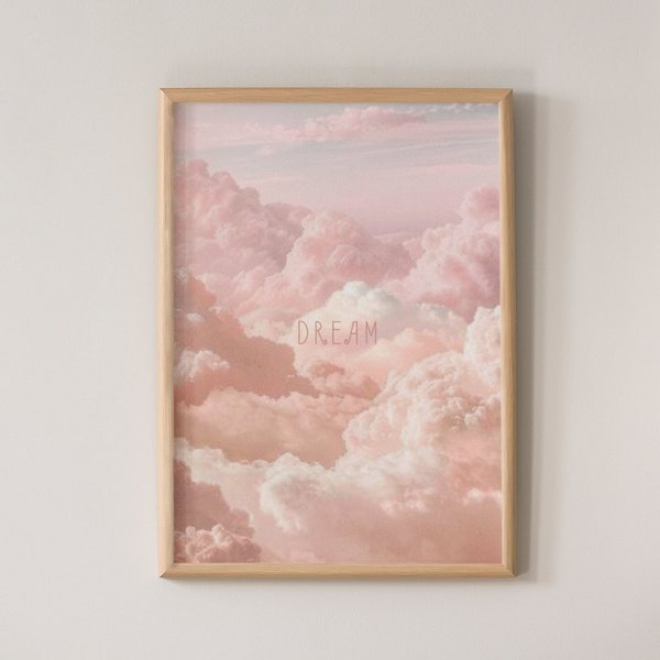 Dream Girly Bedroom Wall Art, Blush Pink Clouds, Light Pink Wall Art, Preppy Teen Girl Bedroom Decor, Soft Girl Aesthetic, Inspirational Art