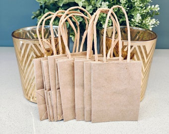 Mini Kraft Gift Bags with Handles, Small Party Favour Bags, Wedding Gift Bags Pack of 10