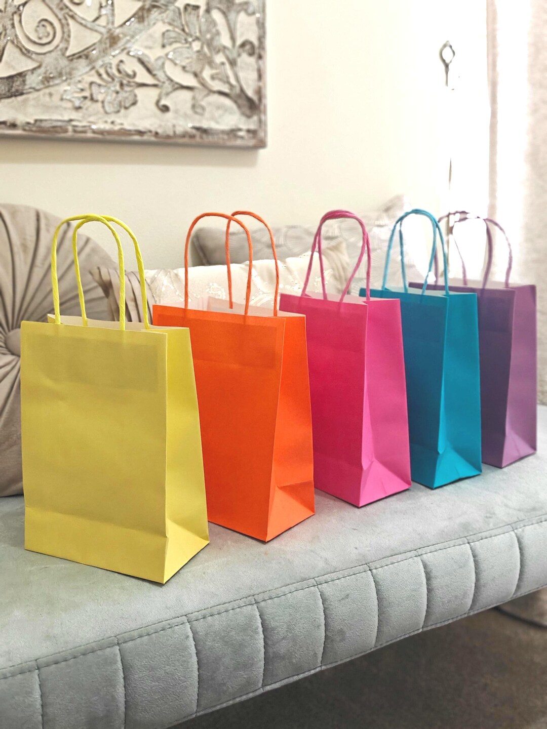 Color Presents Bag Stack Bright Color Party Favor Bags - Set of 10 Medium Handmade Paper Gift ...