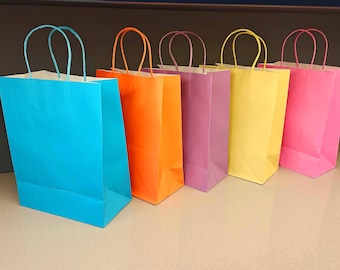 Bright Colored Paper Party Favor Bags with Handles - Set of 10