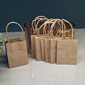 10 Pack Brown Square Gift Bags - 8x8x8 Inches, Kraft Paper With Handles, Reusable