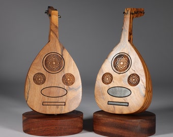 Oud intagliato a mano, Oud in legno d'ulivo. Strumento oud artigianale, casa fatta a mano, oud in legno squisito, oud fatto a mano, intaglio del legno, arte del legno