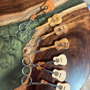 Handmade Guitar Shaped Key Holder Wooden Keychain Musical theme Key Holder Hand-carved Key Holder Key Organizer Key Chain Gift image 5