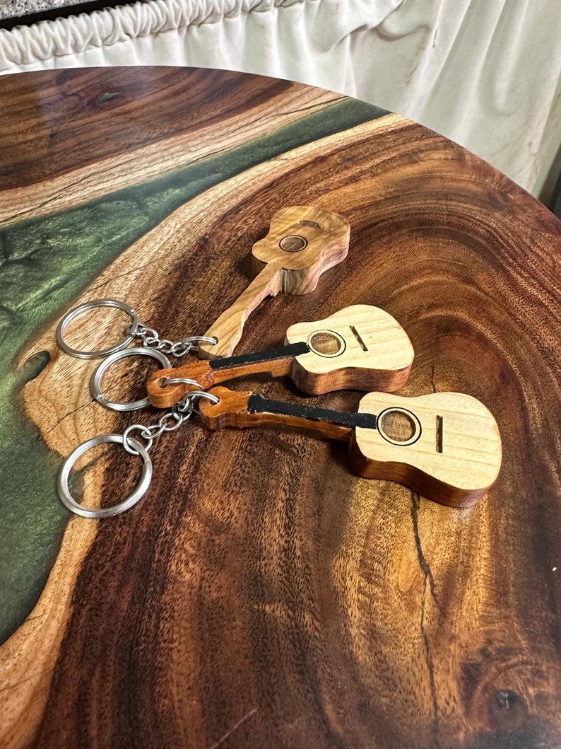 Handmade Guitar Shaped Key Holder Wooden Keychain Musical theme Key Holder Hand-carved Key Holder Key Organizer Key Chain Gift image 1