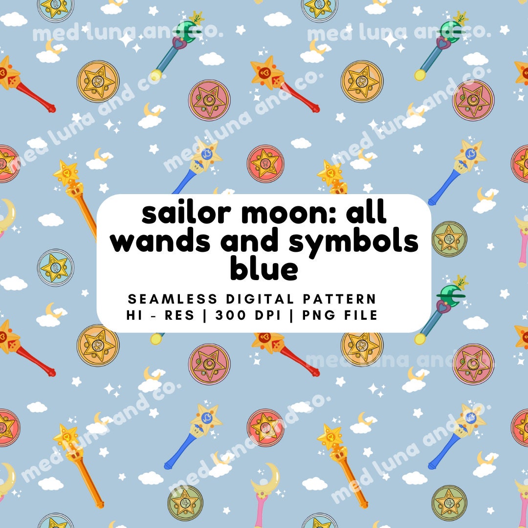 Sailor Moon Sailor Scouts Wands And Symbols Blue Seamless Repeating sailor-moon-sailor-scouts-wands-and-symbols-blue-seamless-repeating