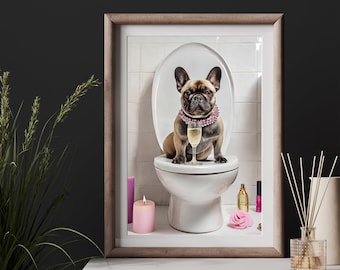 Franse Bulldog Art Girly Wall Art badkamer wordt afgedrukt voor Frenchie hond moeder cadeau of hondenliefhebber badkamer decor grappige badkamer kunst digitale download
