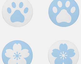 4 Pack of Pastel Blue Sakura Pawprint Coasters | Gamer Girl Setup Accessories | Cute Kawaii Gaming Theme