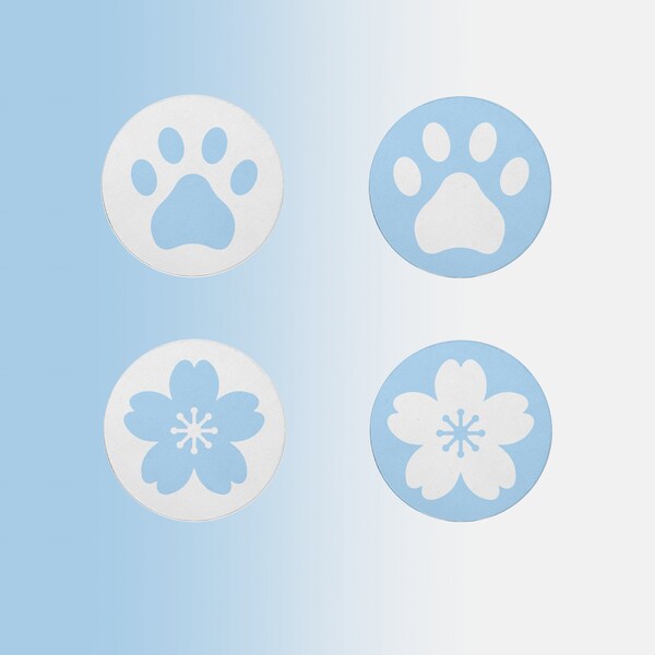 4 Pack of Pastel Blue Sakura Pawprint Coasters | Gamer Girl Setup Accessories | Cute Kawaii Gaming Theme