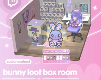 Bunny 3D Bedroom Loot Box Twitch Widget: Animated Streamer Asset