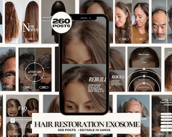 Hair Restoration Before After Canva Templates | Scalp Treatment Post | Hair Growth Instagram | MedSpa Esthetician | 260 Hair Clinic Posts