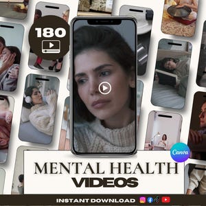 180 Mental Health Videos | Anxiety Brand Kit & Mindset Faceless Reels | Self Help Therapist Instagram Canva | Anxiety Brand Kit