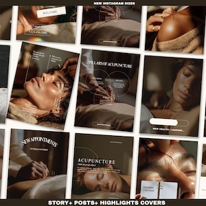 500+ Acupuncture Instagram Templates Canva Bundle | 520 Posts Stories Carousels Covers | TCM Acupuncturist Social Media Kit