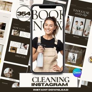 Más de 350 publicaciones e historias de Instagram para limpiadores domésticos | Consejos, trucos y plantillas para servicios de limpieza | Propuesta de reserva para clientes en Canva | Limpiador doméstico