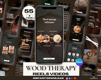 55 Wood Therapy Maderotherapy Reels Canva Templates | Body Sculpting Lymphatic Drainage Instagram TikTok Massage Therapist Client Kit