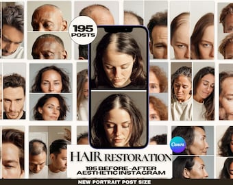 Hair clinic canva template– 195 Instagram Posts | Hair Growth | Scalp Treatment | MedSpa | Trichologist | Before after post | Hair insta