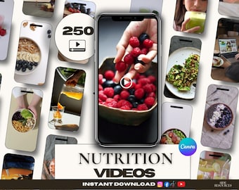 250 Gut Health Nutrition Reels | Nutrition Coach & Health Coach Faceless Videos | Meal Prep Food Coaching Canva | Nutrition Guidance