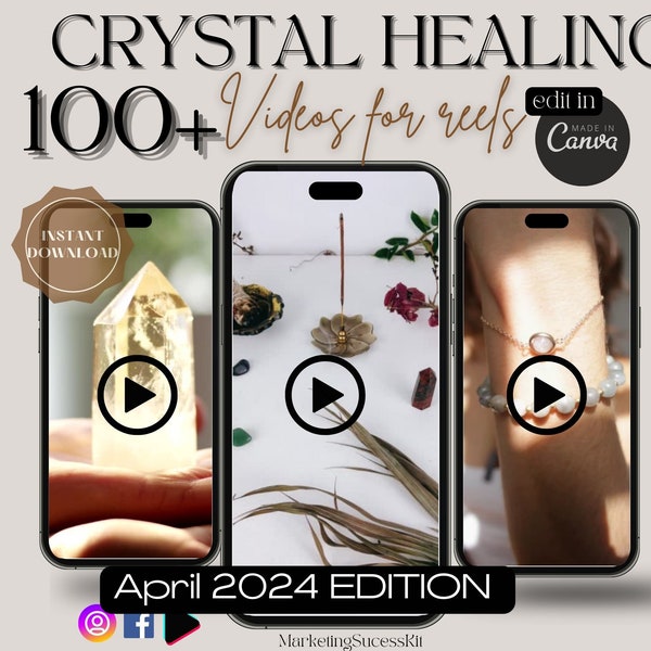 100 Crystals & Incense Healing videos for Instagram reels and social networks, faceless reels, edit in Canva