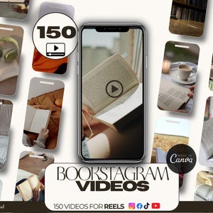 150 Books videos- Book Instagram Templates- Bookstagram Canva Posts- Author Marketing-  Social Media Book content- Bookstagram reels