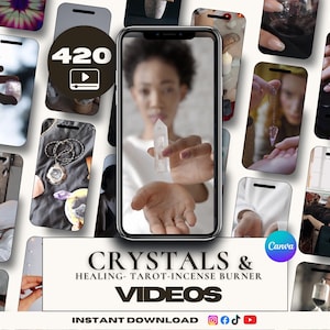 420 szablonów filmów o uzdrawianiu kryształami | Pakiet płócien z duchowym reiki i czakrami Tarota | Instagram TikTok Faceless Content | Kadzidło Lightworker