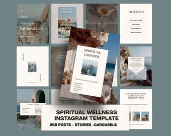 Spiritual Wellness Instagram Templates Canva | 258+ Lifecoach Posts Stories Carousels | Holistic Coach Bundle | Spirituality Canva