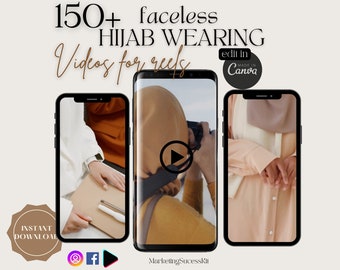 150 FACELESS videos woman wearing hijab for Instagram reels, social ,videos on social networks, faceless reels, Canva template.