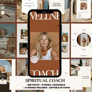 Divine Feminine Coach Instagram Templates Canva | 284+ Lifecoach Posts Stories Carousels | Lifecoaching Bundle | Holistic Coaching