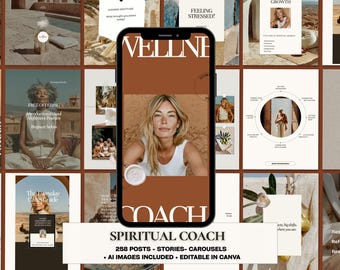 Divine Feminine Coach Instagram Templates Canva | 284+ Lifecoach Posts Stories Carousels | Lifecoaching Bundle | Holistic Coaching