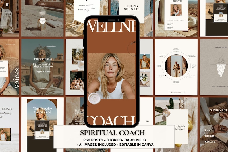 Divine Feminine Coach Instagram Templates Canva | 284+ Lifecoach Posts ...
