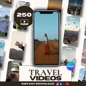 250 Faceless Travel Videos Canva | Travel Agent Instagram Reels TikTok | Faceless Video Travel Pack | Digital Marketing Travel Content