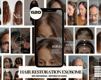 520 Hair Restoration Before After Canva Templates | Scalp Treatment Post | Hair Growth Instagram | MedSpa Esthetician |  Hair Clinic Posts