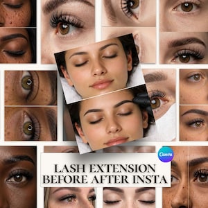 Lash Extensions Instagram Templates — 110 Canva Posts & Stories | Before and After | Classic Volume Hybrid Lash | Lash Tech Social Media |