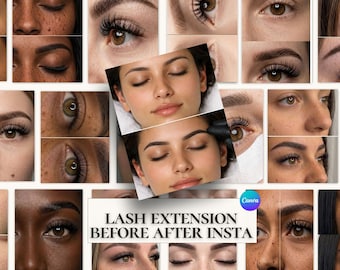 Lash Extensions Instagram Templates — 110 Canva Posts & Stories | Before and After | Classic Volume Hybrid Lash | Lash Tech Social Media |
