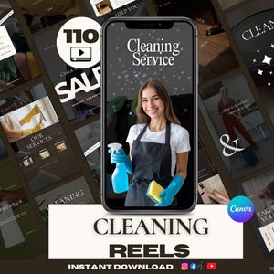 110 Cleaning Business Before After Reels Canva Templates | Residential Commercial Janitorial Instagram TikTok Transformation Videos Kit