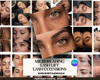 Microblading, Lash Lift & Lash Extensions Instagram Templates — PMU Brow Social Media | Before and After Canva Kit | Permanent Makeup Artist