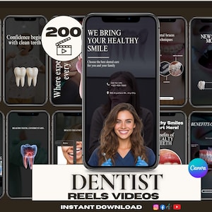 Oltre 200 modelli di Canva per dentisti senza volto 2026 | Clinica dentistica Ortodonzia Odontoiatria estetica Risultati del sorriso Video Instagram TikTok