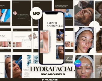 Hydrafacial Instagram Templates — 80 Carousels | Before After | hydrafacial branding | Medspa Esthetician Social Media| Medspa Aesthetic