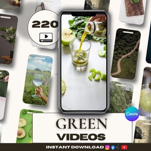 220 Green Aesthetic Videos- Green Aesthetic Faceless Reels- Aesthetic Instagram Templates- Faceless Green Badge Reel Covers- Digital Design