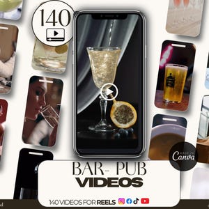 140 Bar videos- cockail Instagram Templates- alcohol Canva Posts- bar Marketing-  Social Media bars content- Bar reels- Pub Instagram Canva