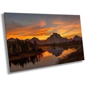 Oxbow Bend Herbstsonnenuntergang | Grand-Teton-Nationalpark | Wyoming | Sonnenaufgang | Fluss | Drucken | Leinwand | Metall | Acryl